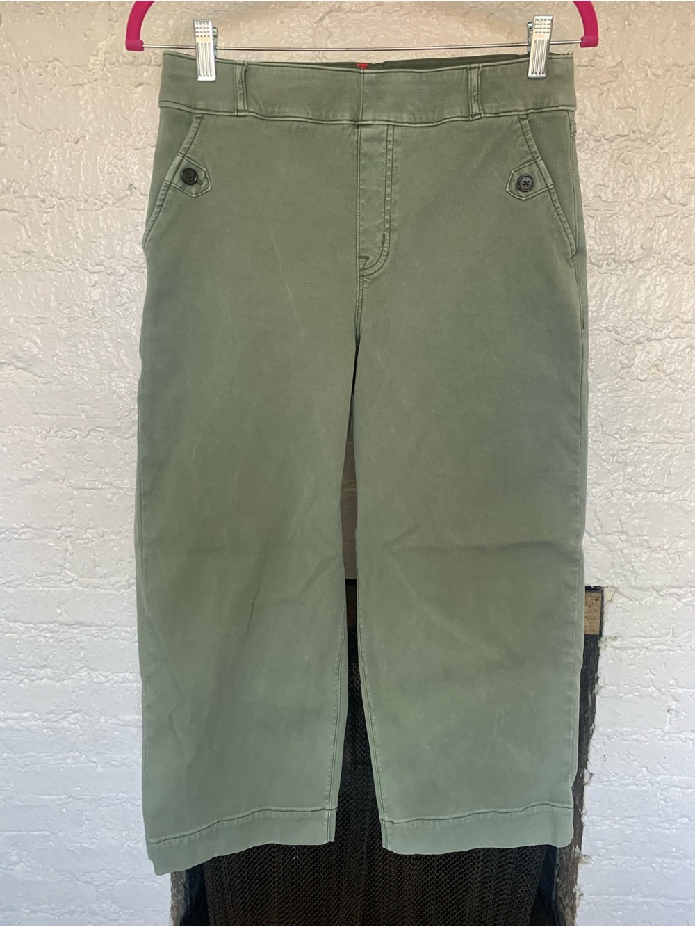 SPANX Women’s Stretch Twill Wide Leg Crop Pant- Olive Green - Picture 3 of 7